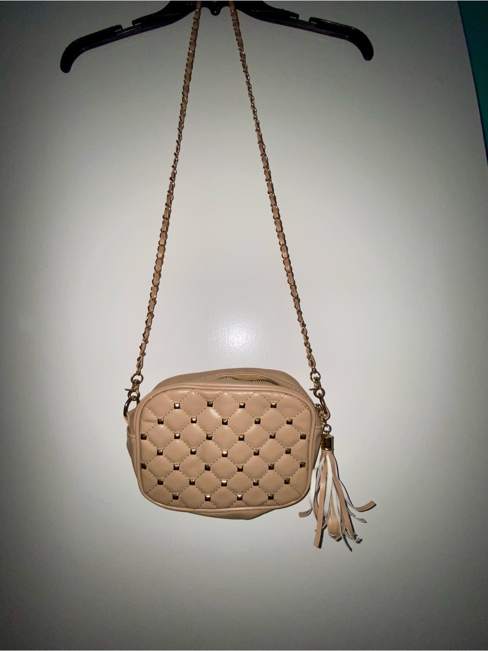 SHEIN Beige Quilted Crossbody Camera Bag with Tassel